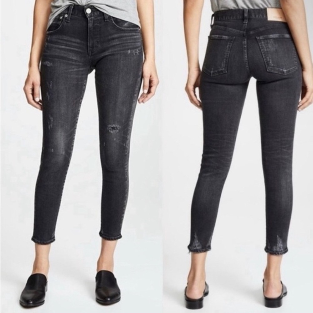 Moussy Vintage Velma Comfort Stretch Black Distressed Mid-rise Ankle Jeans 26